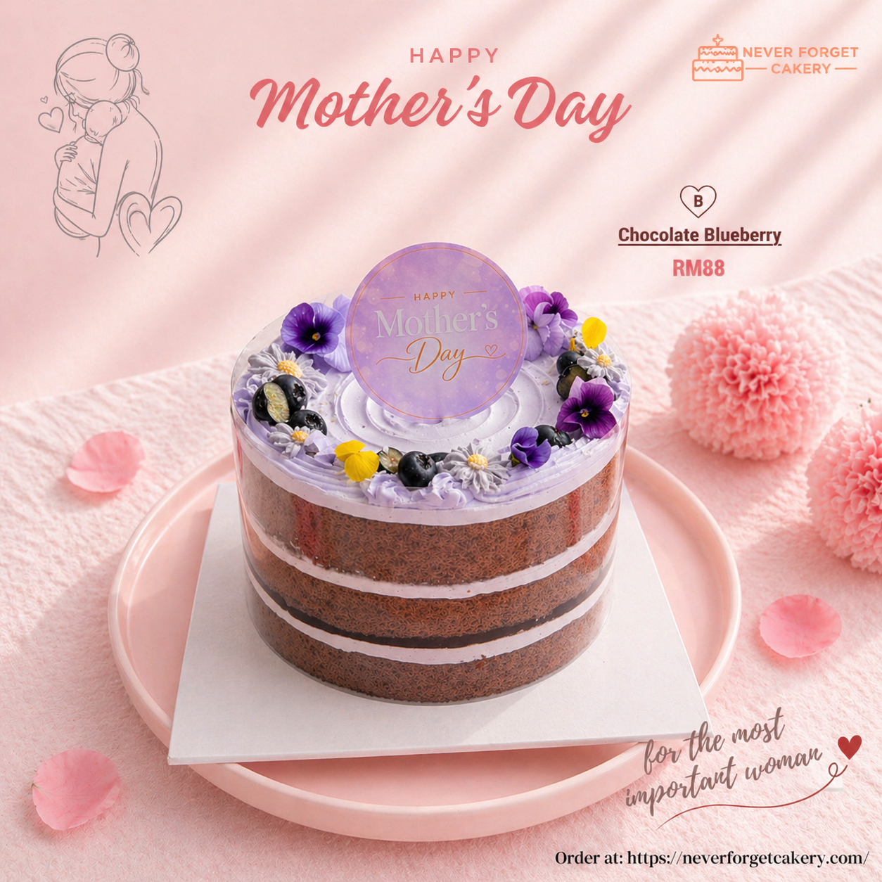 Chocolate Blueberry Mother’s Day Cake