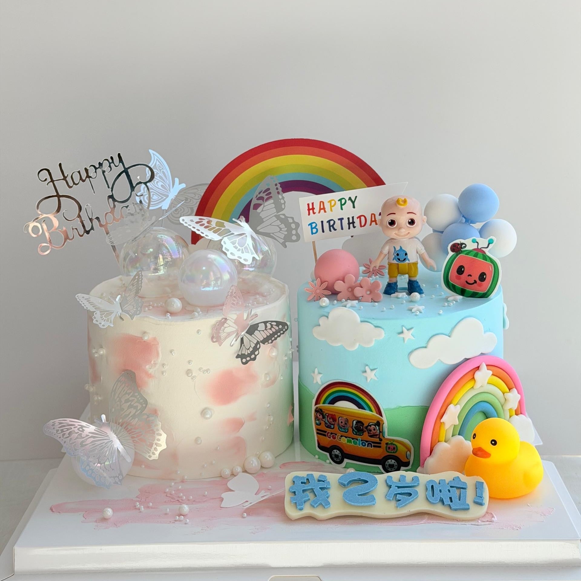 Elegant Butterfly & Cocomelon Cake
