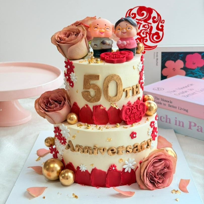 Two Tier Red Elderly Rose Cake